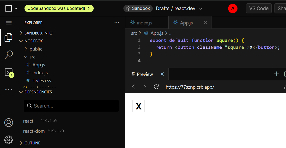 CodeSandbox స్టార్టర్ కోడ్